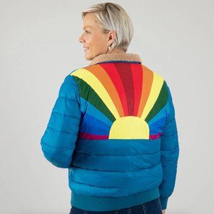 Retro Style Rainbow Insulated Jacket - Sunburst Retro Insulated Womens size s